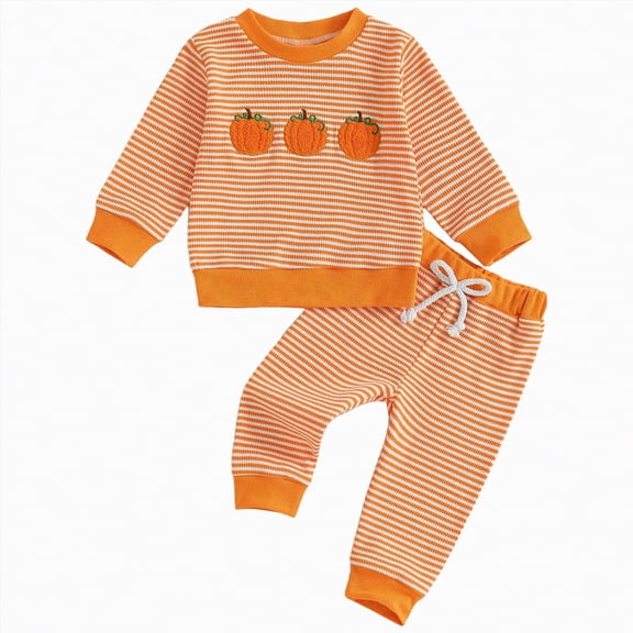 Futezty Toddler Boys Girls Clothes Fall Winter Outfit Sets, Baby Outfits Long Sleeved Round Neck Pumpkin Print Elastic Waist 6 12 18 24 Months 2T 3T 4T 2Pcs Set Thanksgiving Sweatsuit