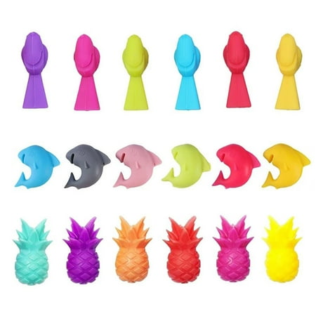 

Wine Glass Markers Set of 18 Dolphin Pineapple Bird Silicone Drink Glass Charms Tags Identification Cup Labels Signs for Party Bar Accessories