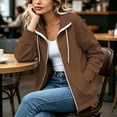 thumbnail image 4 of HappyYEE Women’s Lapel Zip Jacket - Drawstring Long Sleeve Coat Tops with Pockets - Loose Fall Daily Casual Outerwear, 4 of 9