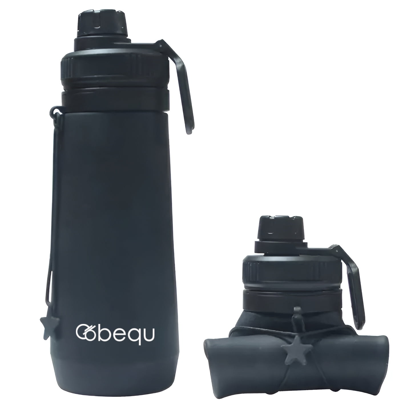 BEQU 750ml/25 Fl Oz Foldable Silicone Water Bottle, Reusable, BPA Free, Dishwasher-Safe, Sports bottle for Travel Gym Camping Hiking, Portable, Leak Proof (3PK MC2)