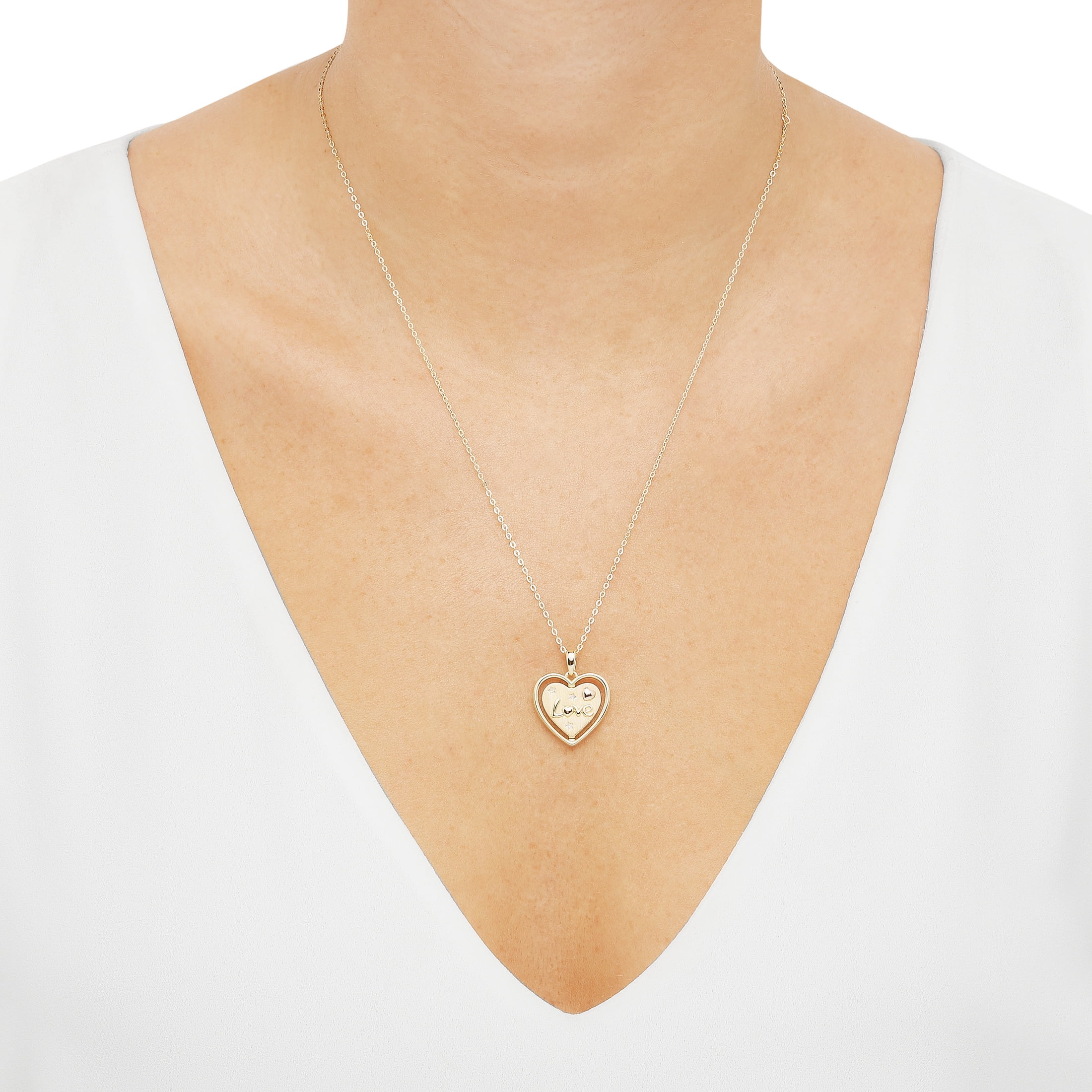 Brilliance Fine Jewelry Sterling Silver 14KT Gold Plated Spinning "Love" Heart Pendant Necklace, 20"