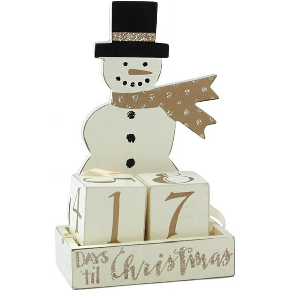 Days til Christmas Wooden Advent Calendar Set - 5.25" x 7.75" x 2.5", Winter Snowman, Scarf, Wood, Glitter, Home Decor, Kitchen