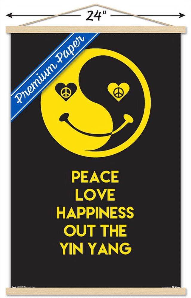 Peace Love Happy Wall Poster with Wooden Magnetic Frame, 22.375" x 34"
