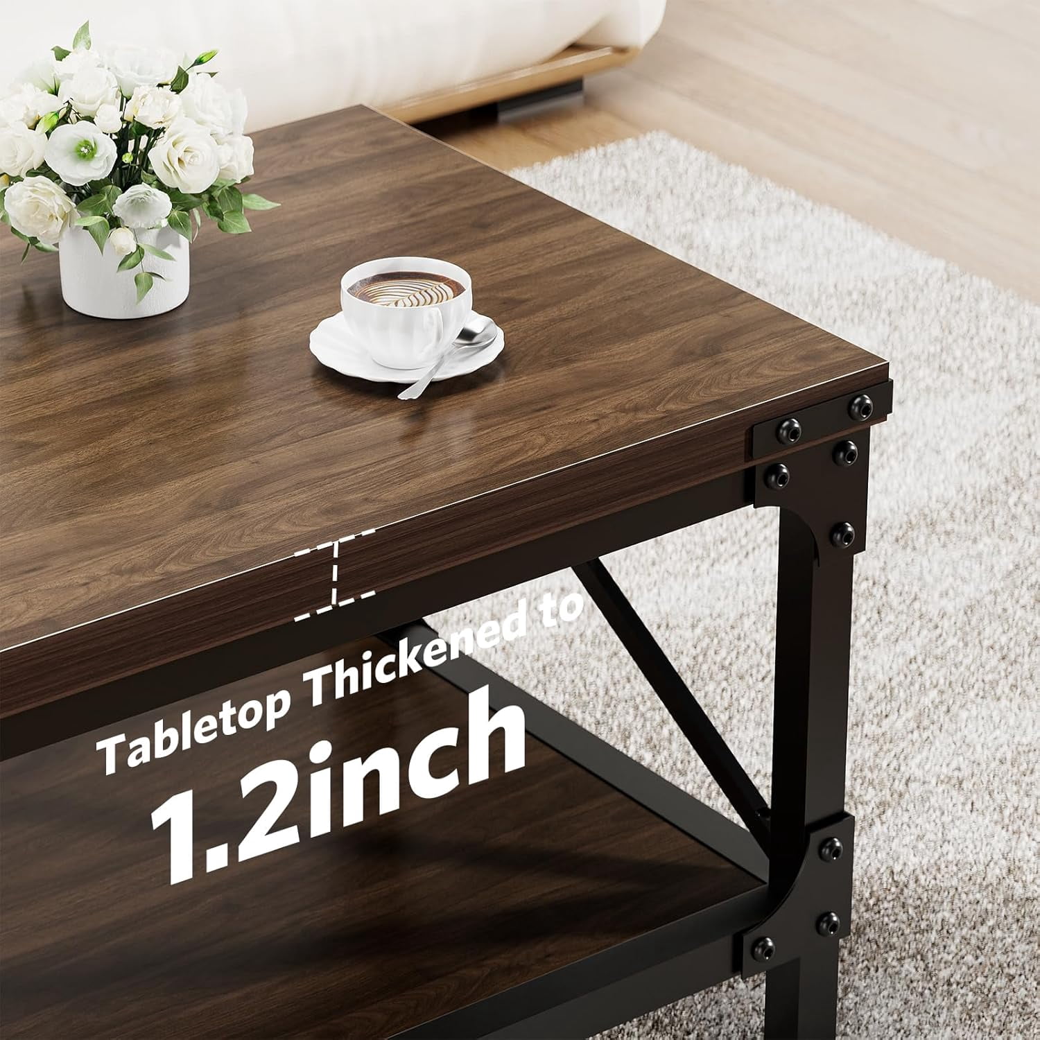 LazySpin Rectangle Wood Coffee Tables for Living Room, Walnut