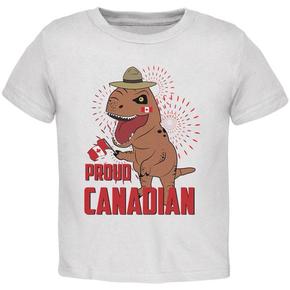 Canada Day Proud Canadian T-Rex Toddler T Shirt White 3T