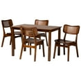thumbnail image 2 of Baxton Studio Estera Mid-Century Modern Walnut Brown Finished Wood and Rattan 5-Piece Dining Set, 2 of 10