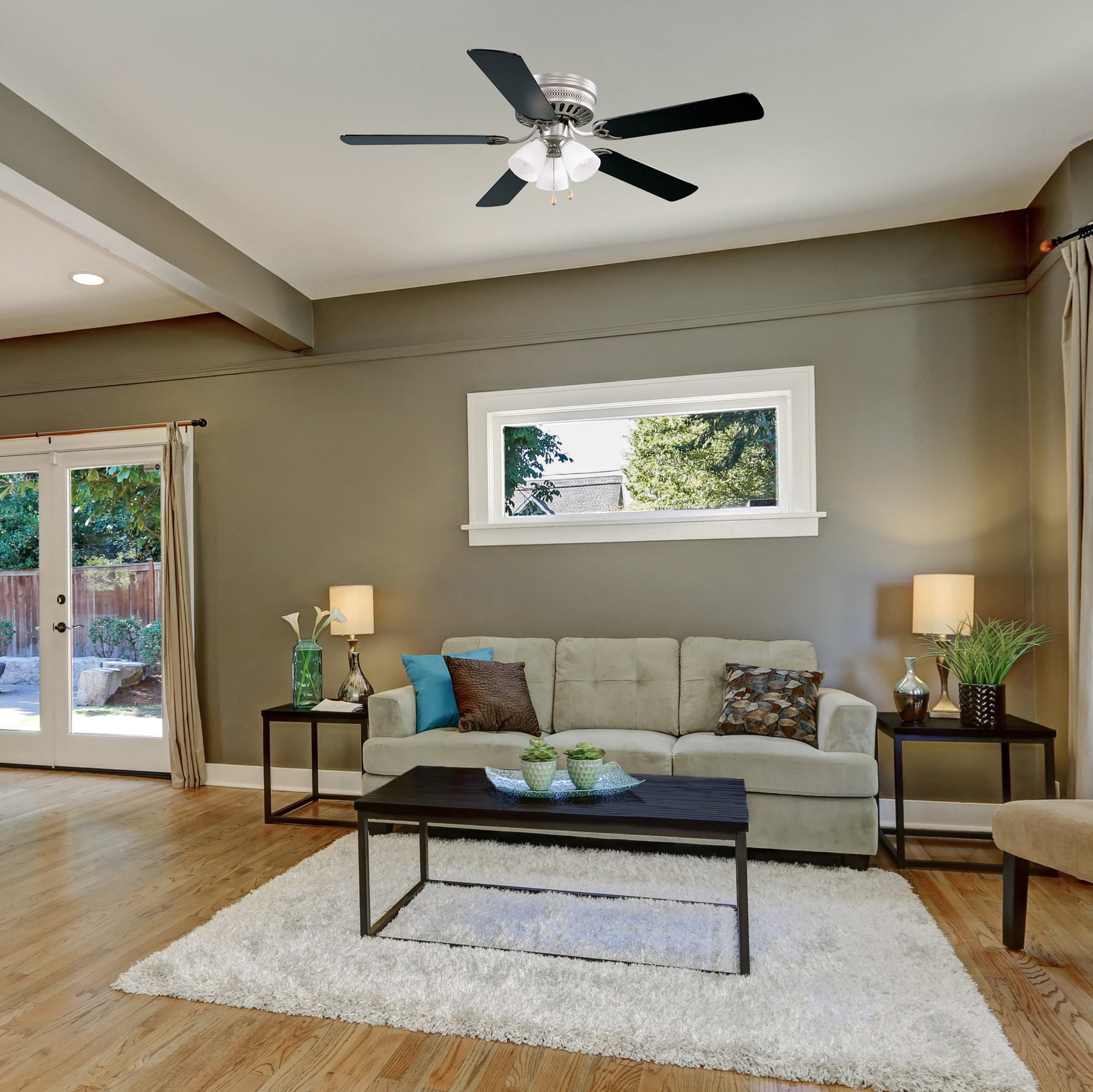 Design House Millbridge 52" Hugger Ceiling Fan with LED Light Kit, 5 Reversible Blades, Satin Nickel