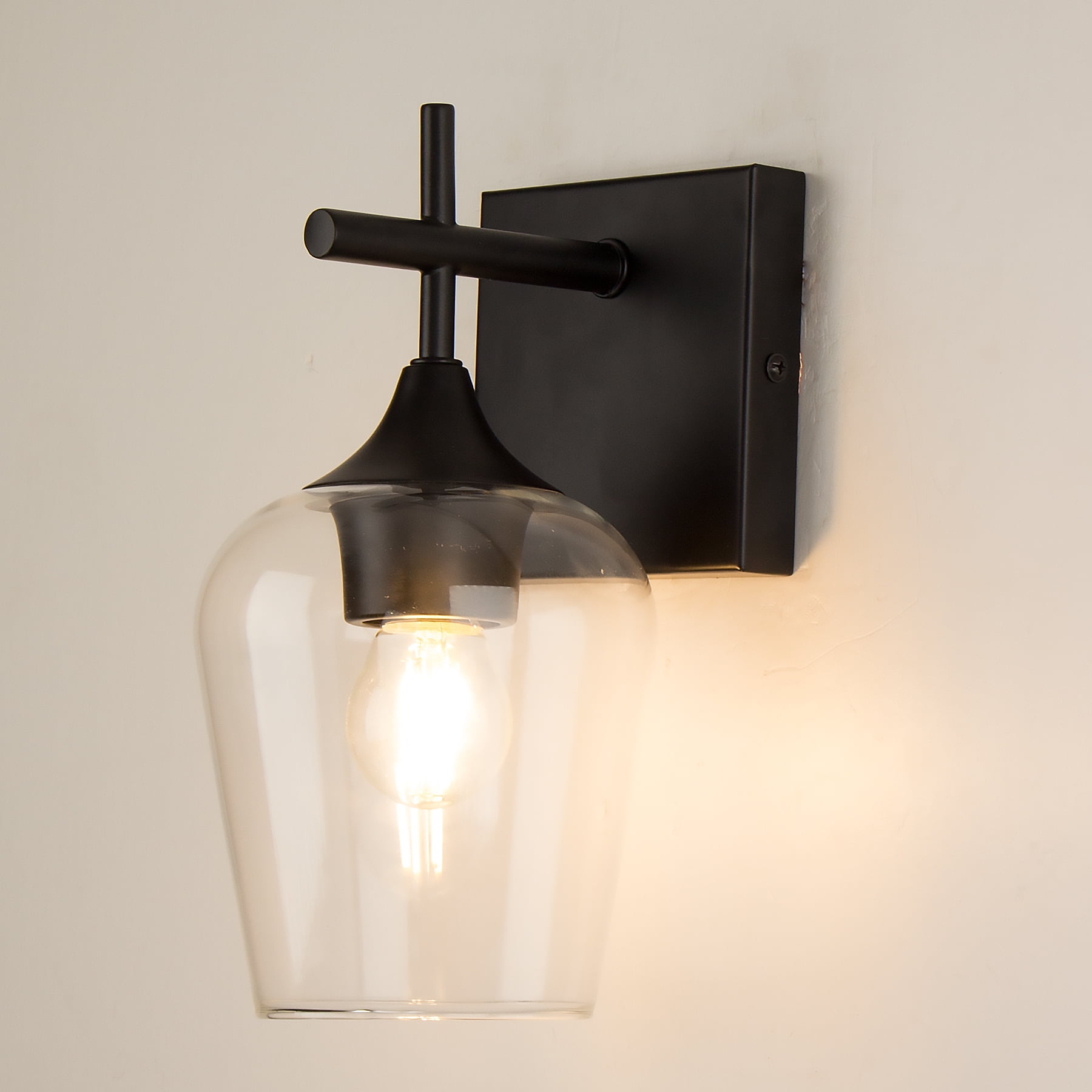 Homechoose Bathroom Light Fixtures, 1-Light Matte Black Dimmable Incandescent Corded Electric Vanity Lights with Clear Glass Globe