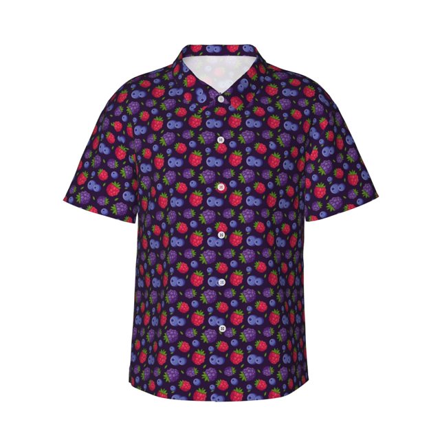 Fotbe Blackberries Camisa Hawaiana para Hombre Unisex – Camisa Casual de Verano con Botones de Manga Corta de Algodón y Lino,XX-Large