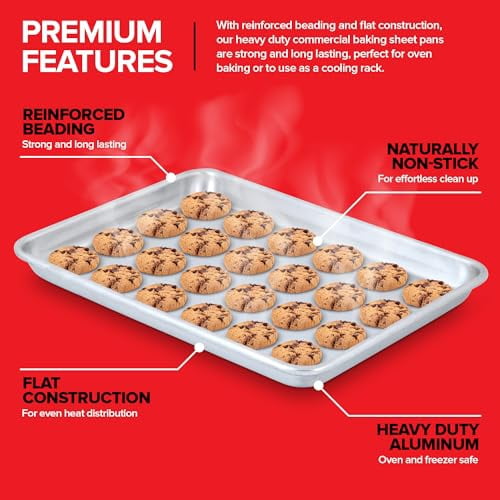 13x18 Aluminum Baking Sheet Pan (2 Pack), Commercial Half Size Rimmed Baking Pans for Oven, Freezer, & Bun Racks, Heavy Duty Baking Sheet Cake Pan, Extra Large Cookie Sheets for Baking & Cooking
