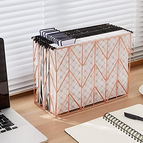 12 Pack Decorative Hanging File Folders Letter Size Rose Gold File Folder Pretty Hanging Folder Organizer for Filing Cabinet Office Home with 1/5-Cut Adjustable Tabs, 3 Black Foil Design