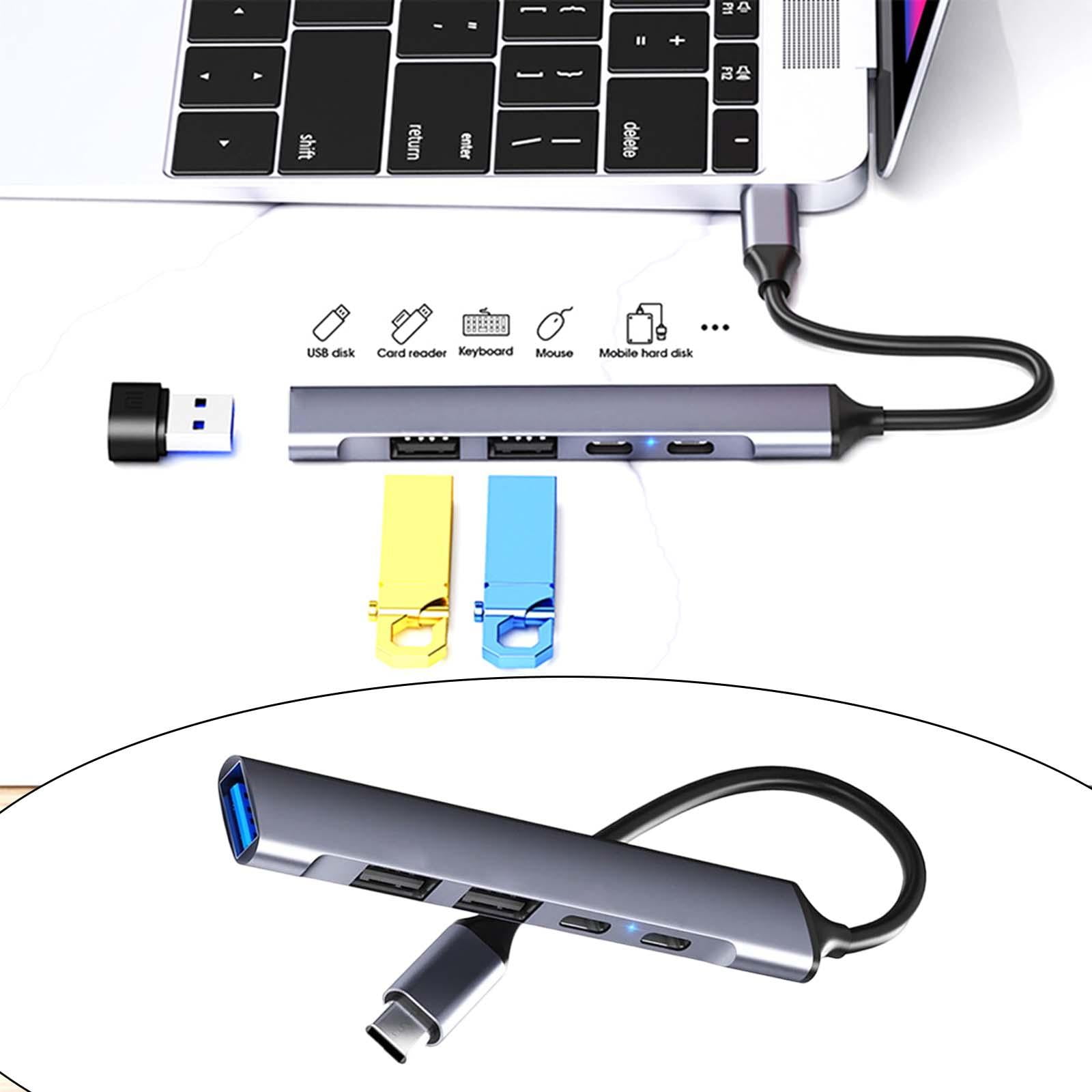 DIGITUS Concentrador USB-C 5 Puertos: 4x USB-A 3.0 + 1x USB-C (Power Delivery 3.0) – 5 Gbit/s, Aluminio, Plug&Play