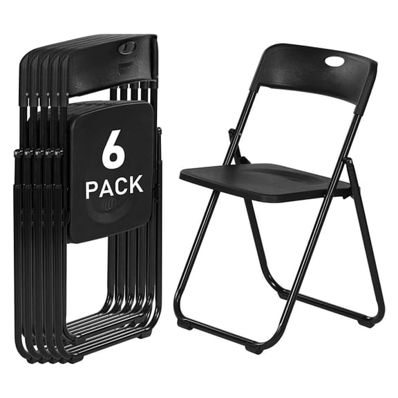 Black Plastic Folding Chairs 6 Pack, Lightweight Foldable Chair with 350lbs Capacity, Metal Frame Easy to Fold & Store, Chairs for Parties Events Wedding Office Dinning