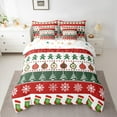 thumbnail image 2 of Homewish Vintage Xmas Tree Twin Bedding Sets 7-Piece, Tribal Western Christmas Bedding Comforter Set, Green Red Santa Claus Socks Reversible Sheet Sets, Lightweight Room Decor, 2 of 7