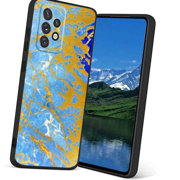 Compatible with Samsung Galaxy A52 5G Phone Case, Blue-Golden-Marble-32 Case Silicone Protective for Teen Girl Boy Case for Samsung Galaxy A52 5G