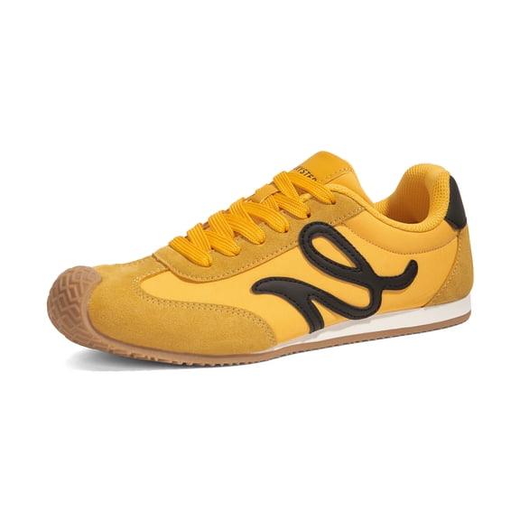 LUCKY STEP Womens Retro Thin Sole Sneakers Lightweight Wide Toe Box Casual Shoes,Yellow&Black