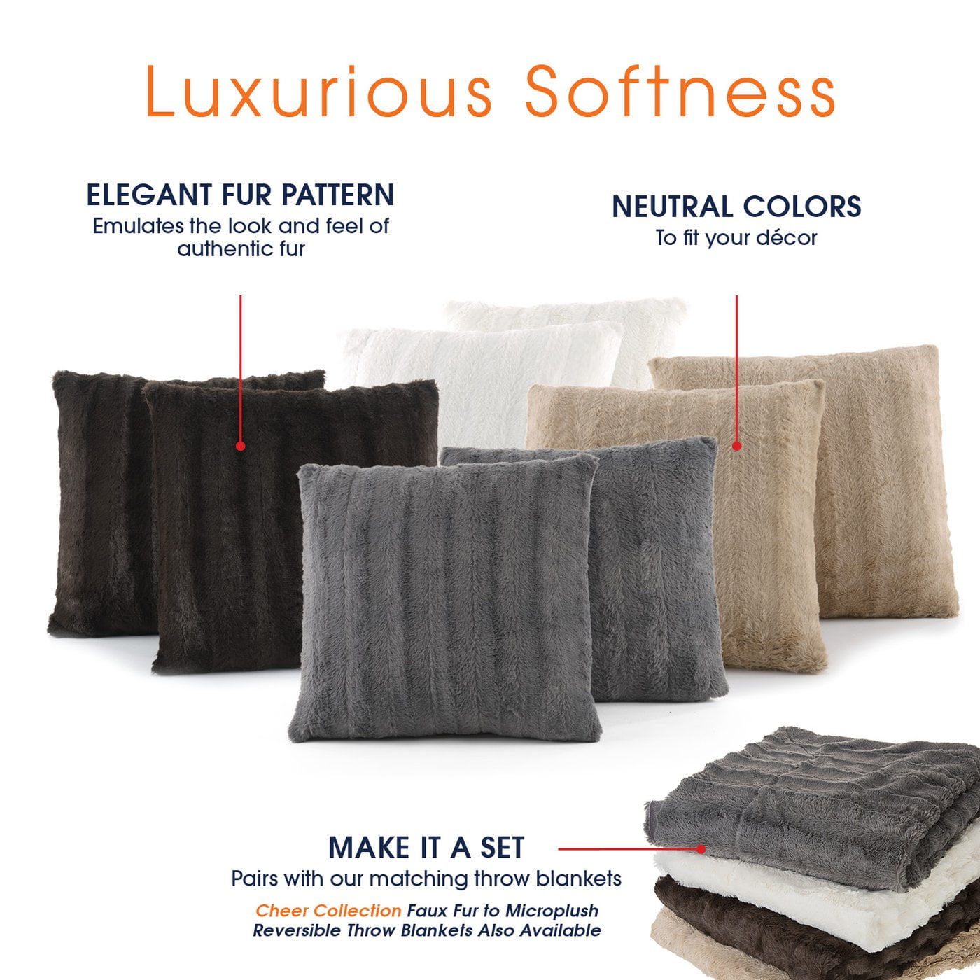 Cheer Collection Faux Fur 18-inch Throw Pillow (Set of