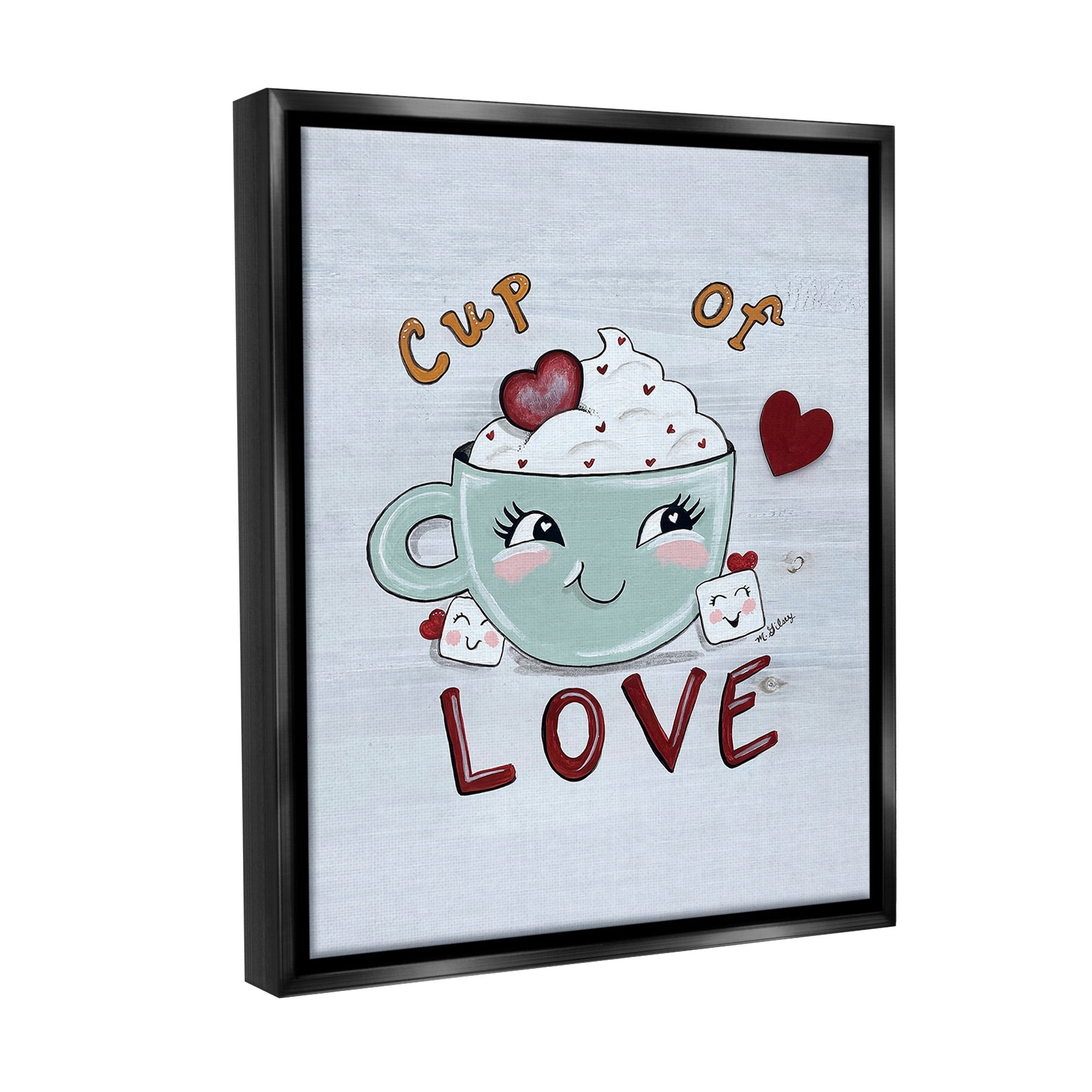 Stupell Industries Smiling Cup Of Love Food & Beverage Painting Black Floater Framed Canvas Art Print Wall Art, 17 x 21