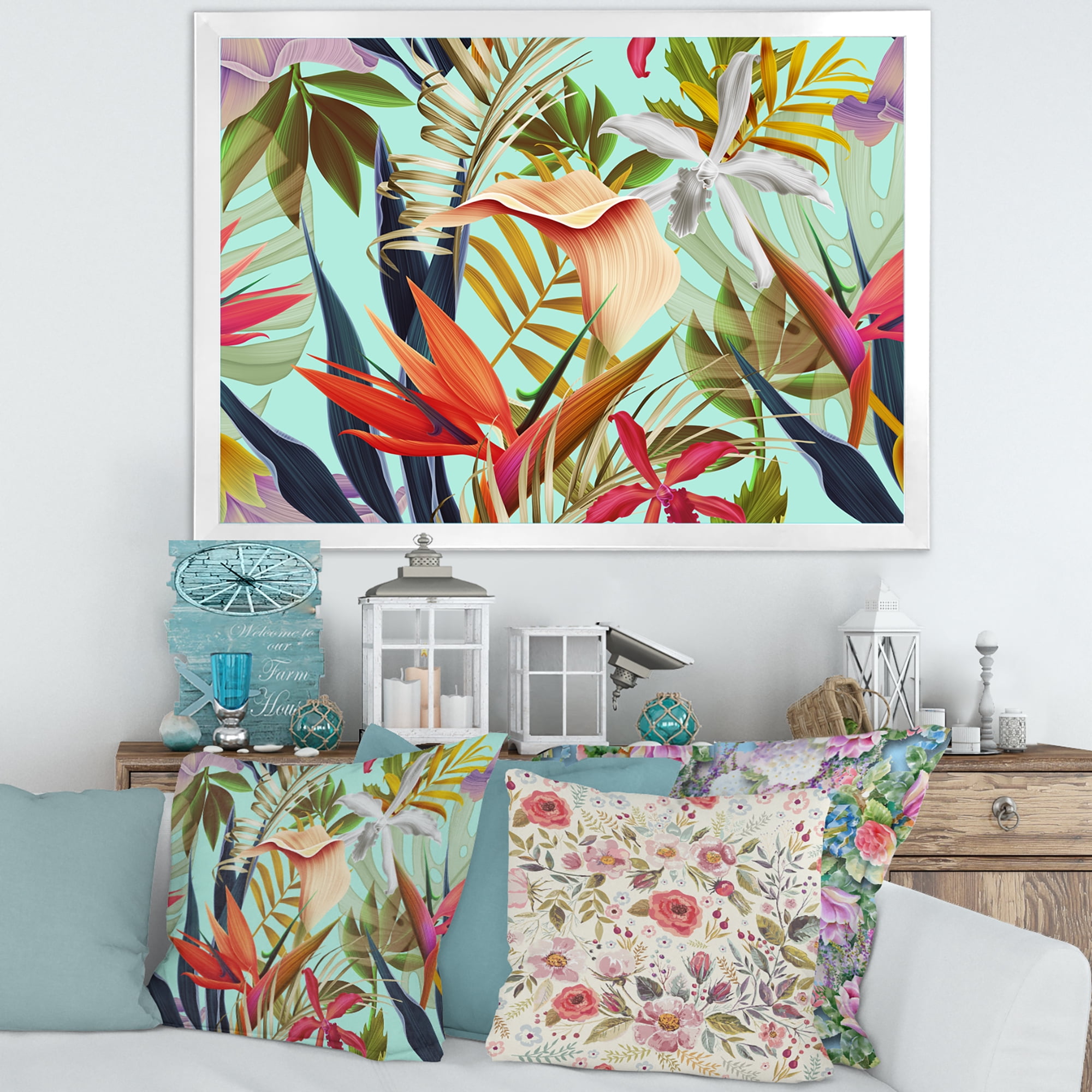 Designart 'VIntage Tropical Flowers II' Tropical Framed Art Print