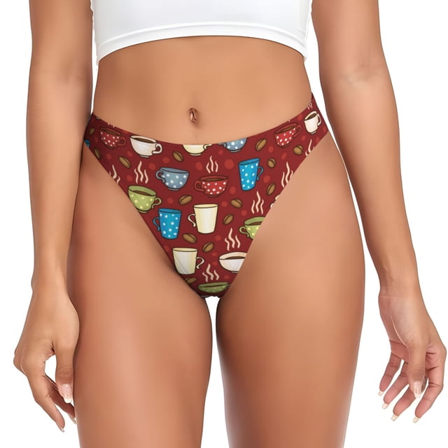 Balery Coffee Cups Tangas de Algodón para Mujer con Estampado – Ropa Interior Sexy, Transpirable, G-string-Medium