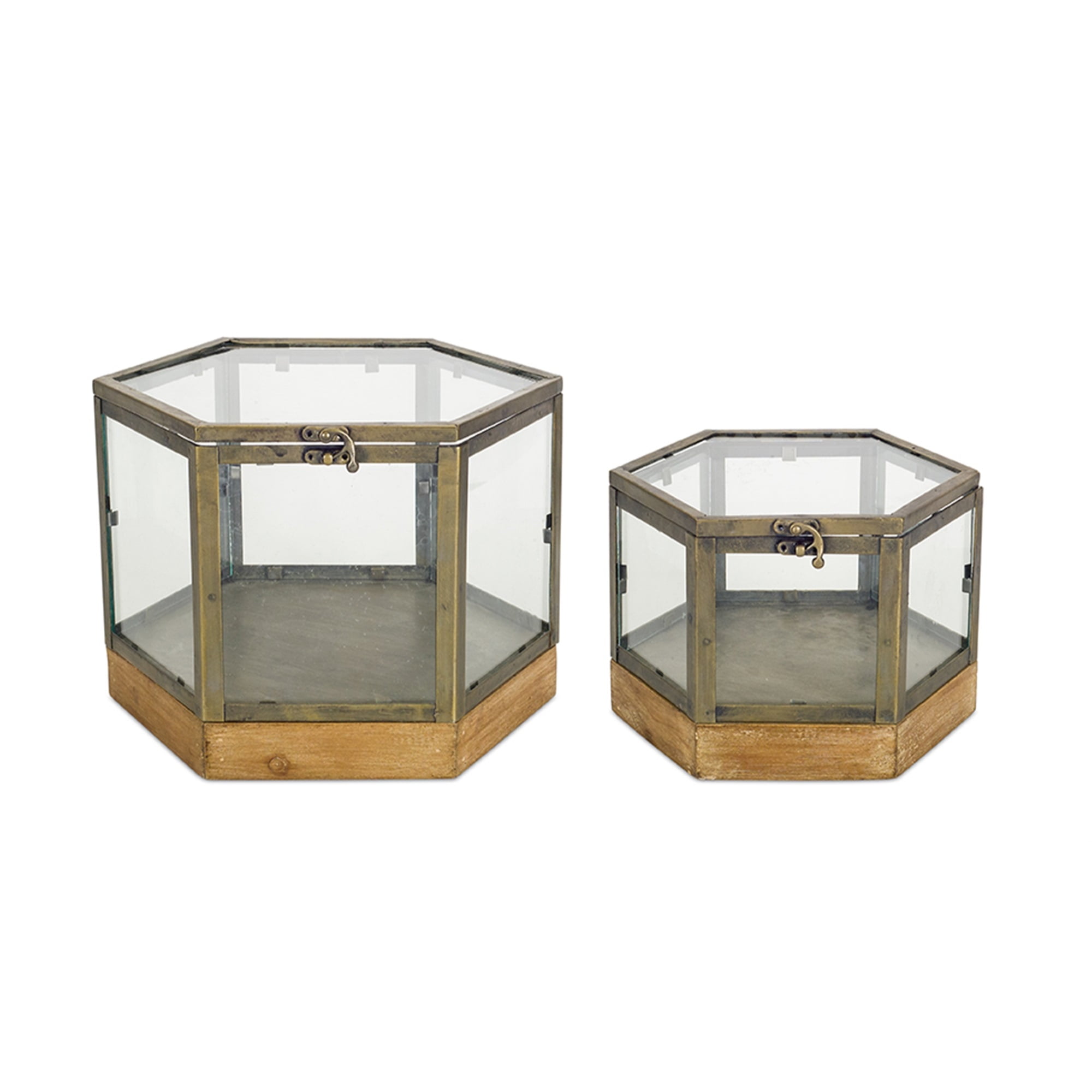 Octagon Box (Set of 2) 8"H, 10"H Metal/Wood