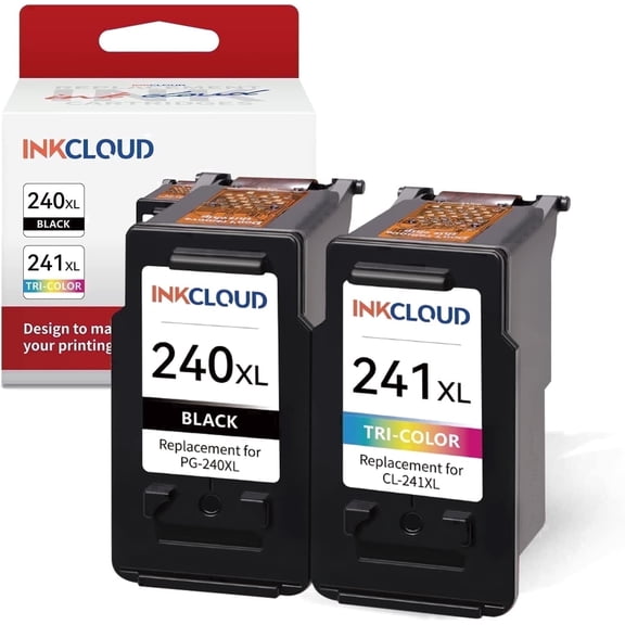 INKCLOUD 240XL Printer Cartridge for Canon PG-240XL CL-241XL Printers, Black/Tri-Color 2 Pack