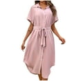 thumbnail image 1 of PEZHADA Robe à Manches Courtes pour les Femmes Mode Confort Couleur Unie Cravate Irrégulière Manches Courtes Robe Col Robe Courte pour les Femmes Été, 1 of 9