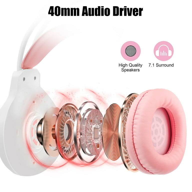 TSV Cat Ear Wired Gaming Headset, Noise Cancelling Mic, RGB Lights