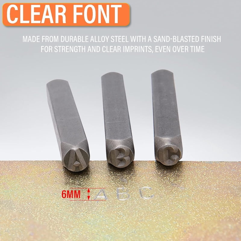 Smlper Professional 36 Pack Steel Metal Stamp Set, (1/4”) 6mm Steel Number and Letter Punch Set, Alloy Steel Made HRC 58-62 for Jewelry Craft Stamping