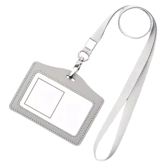 Multi- Badge Holder with Neck Lanyard Waterproof Dustproof Card for Name Cards, 2 Horizontal Gray