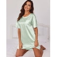 thumbnail image 3 of Ekouaer Silk Sleep Shirts for Women Satin Nightshirt Tshirt Nightgown Short Sleeve Sleepwear Round Neck Shirt Dress With Chest Pocket, 3 of 6