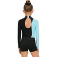 thumbnail image 6 of iiniim Girls 3 Piece Gymnastics Outfits Long Sleeve Leotard with Shorts Hairband Sparkly Ballet Dancewear Light Blue 12, 6 of 7