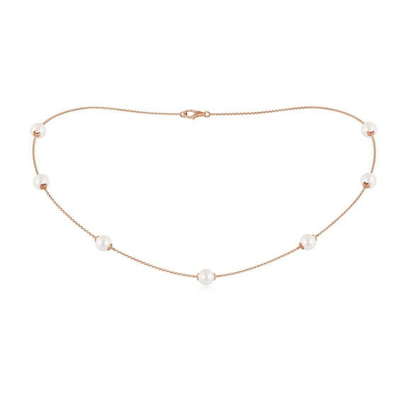 ANGARA 16" Japanese Akoya Cultured Pearl Station Necklace in 14K Rose Gold for Women | June Birthstone, Birthday, Anniversary, Jewelry Gift for Women | Pearl Necklace