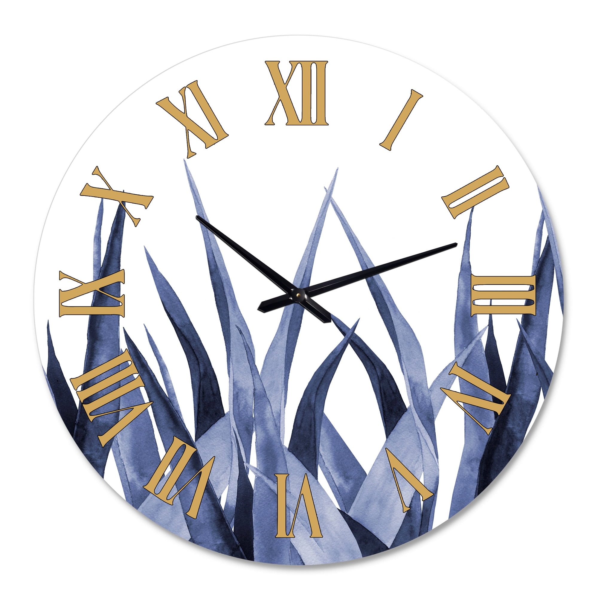 Designart 'Navy Blue Agave Leaves' Traditional Wall Clock