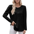 thumbnail image 2 of WREESH Womens Loose Crewneck Sweatshirt Fashion Round Neck Color Long Sleeve Blouse Black, 2 of 6