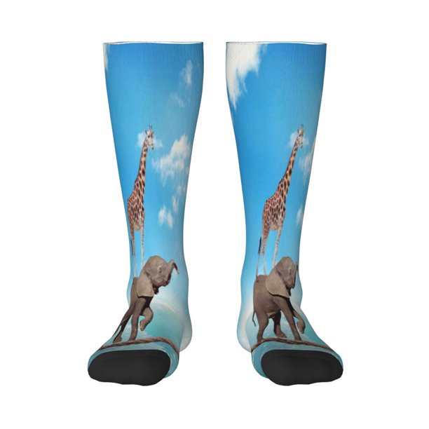 Fotbe Elephant Giraffe Calcetas Divertidas Estampadas para Hombre y Mujer, Calcetas de Algodón hasta la Rodilla para Caminar, Correr, Enfermería y Embarazo