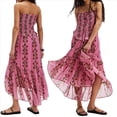 thumbnail image 3 of Vestido Tubo de Verano para Mujer, Liso, Sin Tirantes, con Hombros Descubiertos y Volantes. Rojo S, 3 of 7