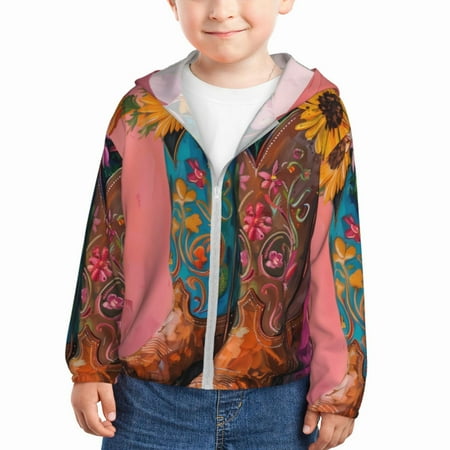 

Gaeub Cowboy Boots With Flowers Print Athletic Sun Protection Hoodie for Kids Long Sleeve Outdoor UV Shirt Running Fishing Top for Boys Girls-4 Years