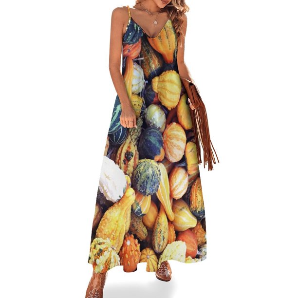 Vestido sin mangas con calabazas de colores, vestido de fiesta, ropa para mujer, vestido de verano, mujer coreana