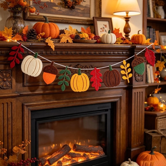 Fall Garland, Rustic Farmhouse Autumn Banner, Fall Decorations with Squirrel Maple Pinecone Berry Cutouts for Thanksgiving Mantel Wall Home Decor