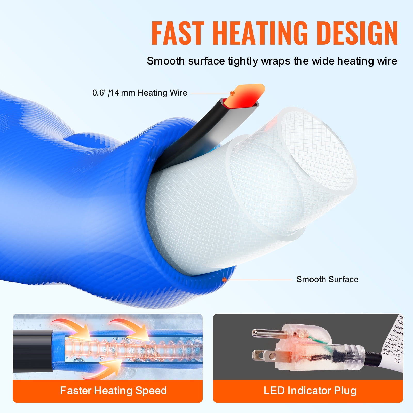 KFFKFF 100ft RV Heated Hose, Corrugated Cover for Freeze Protection to -45°F, Self-regulating, 5/8" Inner Diameter with 3/4" GHT Adapter, Free of Lead and BPA