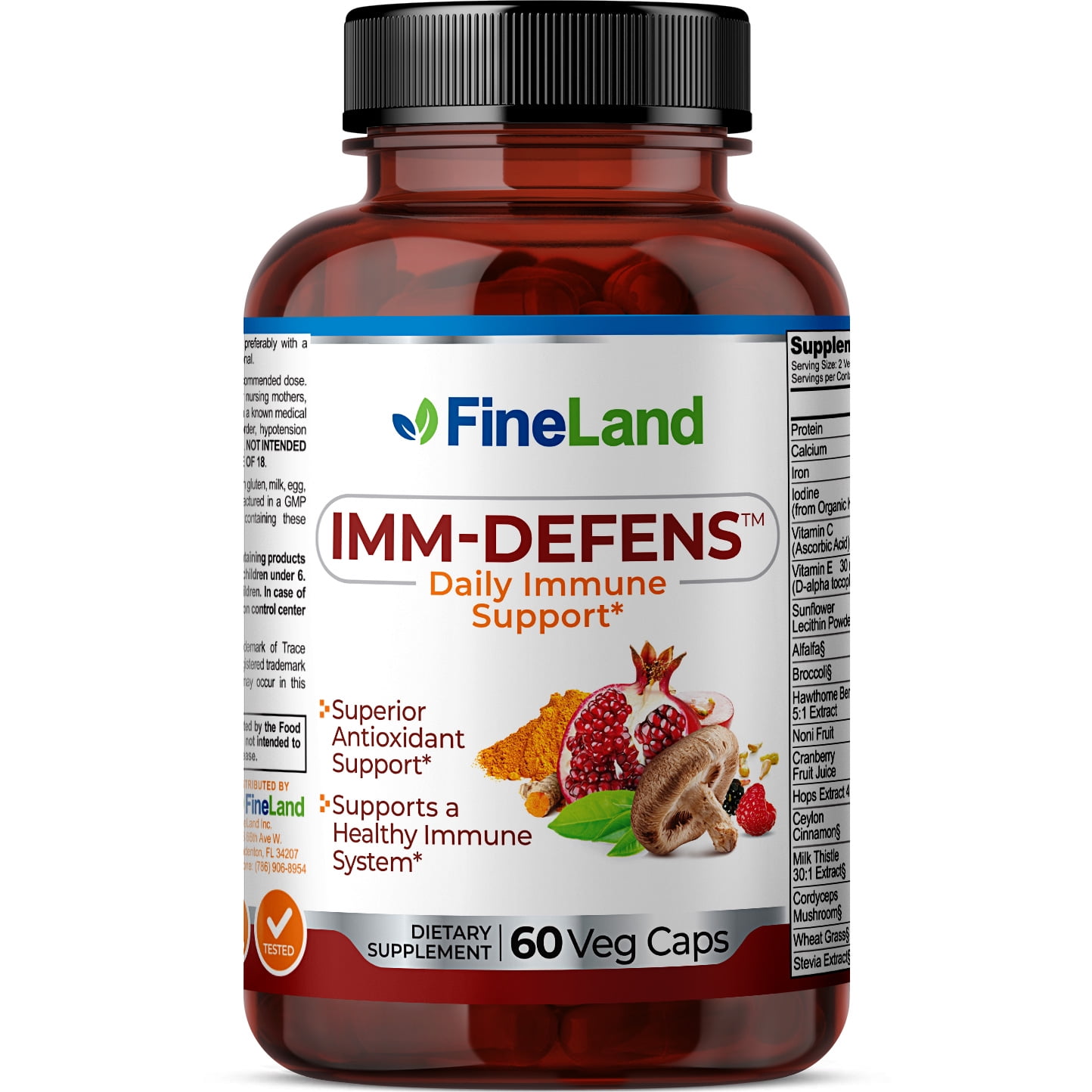 Fineland Vitamins Imm-Defens Immune Support with Quercetin, Zinc & Elderberry Antioxidant 60 Count 60 Capsules