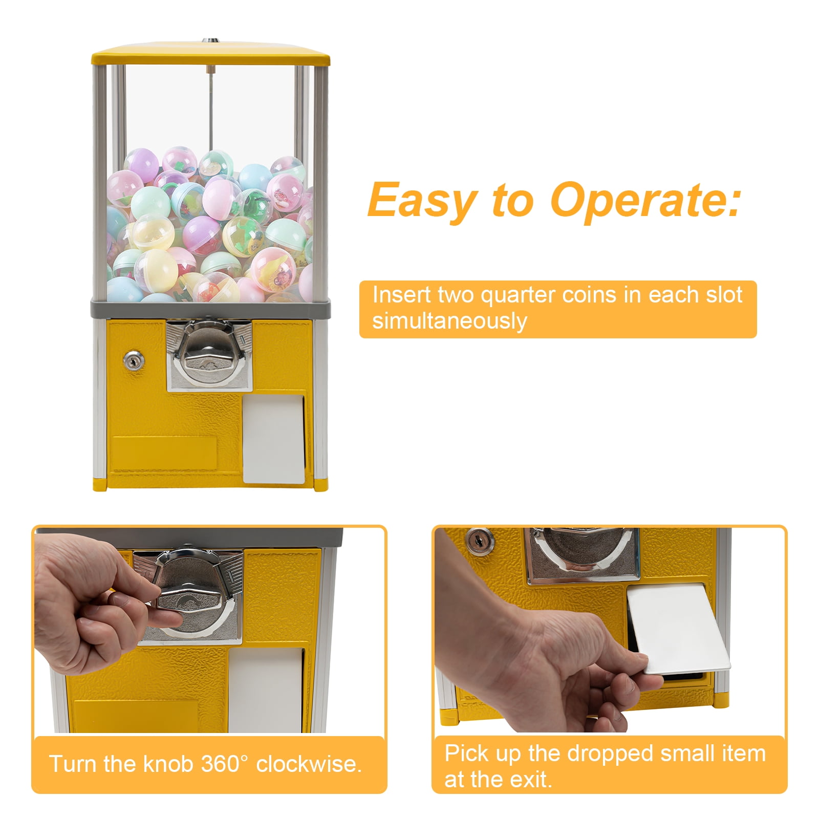 Yellow 25-cent Vending Machines 29*26*53cm Big Capsule Vending Machine Commercial Vending Machine