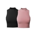 thumbnail image 1 of FashionOutfit Women's Solid Stretch Ribbed Sleeveless Mock Neck Crop Top, 1 of 1