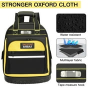 AIRAJ Large Capacity Tool Backpack, 1680D Extreme Wear-Resistant Fabric Tool Bag with Molded Hard Base & 15 Pockets,Heavy Duty Waterproof Jobsite Organizer for Electricians,Plumbers, HVAC