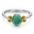 thumbnail image 3 of Gem Stone King 925 Silver and 10K Yellow Gold Green Malachite and Yellow Citrine Engagement Ring for Women | 2.51 Cttw | Oval 8X6MM | Gemstone Birthstone | Size 7, 3 of 6