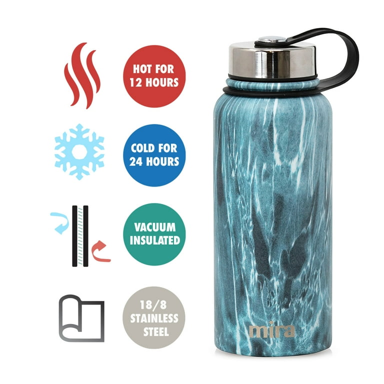 MIRA 32 Oz Stainless Steel Vacuum Insulated Wide Mouth Water Bottle, Thermos Keeps Cold for 24 hours, Hot for 12 hours, Double Wall Powder  Coated Travel Flask