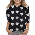 thumbnail image 1 of WEIYLL T-Shirts pour Filles Imprimé Cœur Col Rond Fonctionnel Manches 3/4 Décontracté Noir 13-14 Ans, 1 of 5