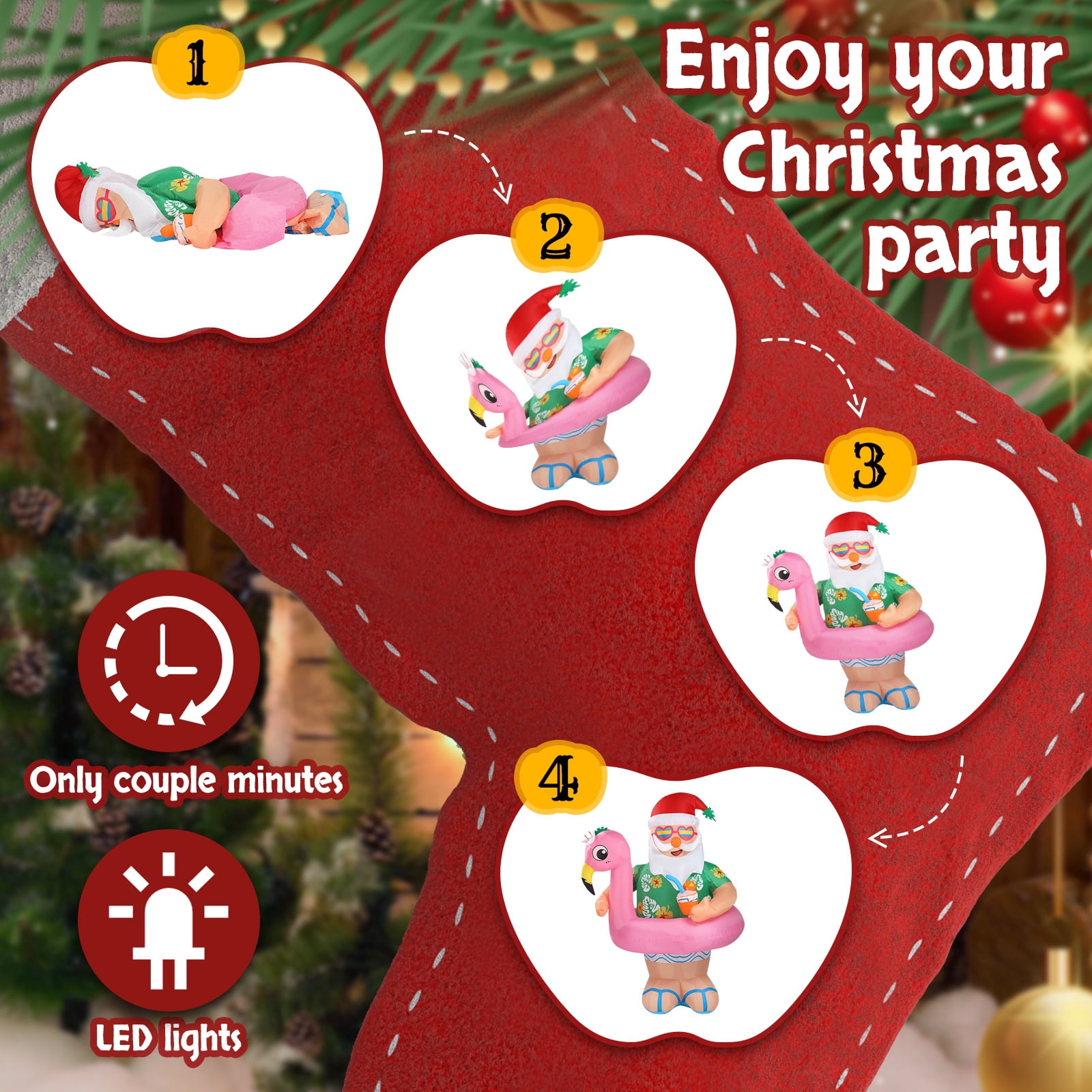 Astoutdoor Lighted Christmas Inflatable Decoration, Hawaii Santa Claus with Built-in LED Lights, 51.2 x 45.7 x 70.9 in