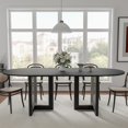 thumbnail image 4 of MAYEERTY Wood Oval Dining Table, Mid-Century Modern Dining Table with Rattan Legs, 79"x33.5"x30", Black, 4 of 9